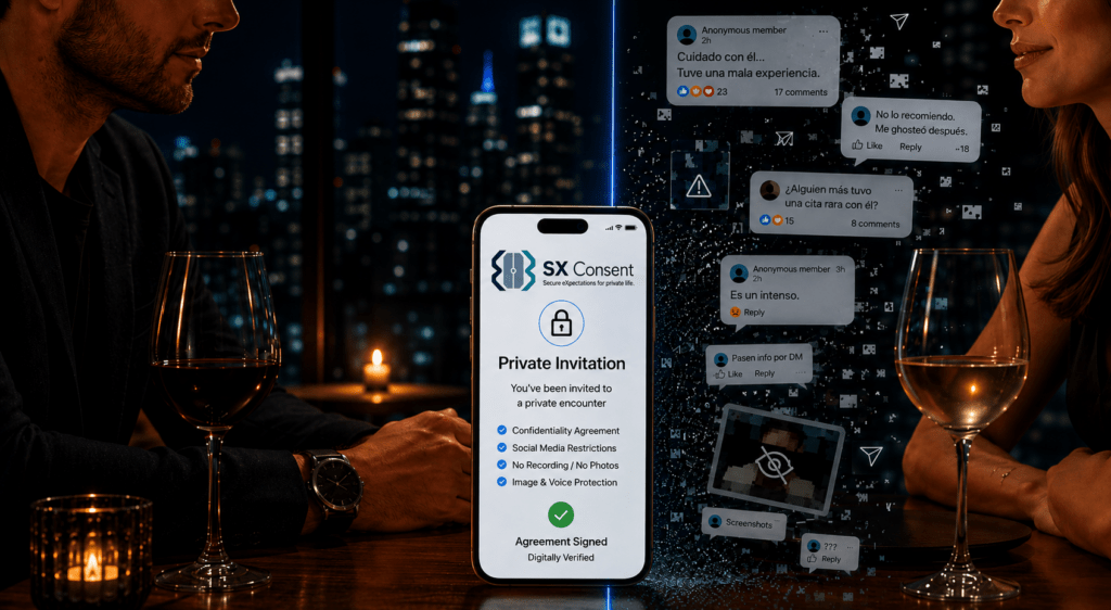 SX Consent private invitation and confidentiality agreement illustrating privacy and reputation protection before an offline date.