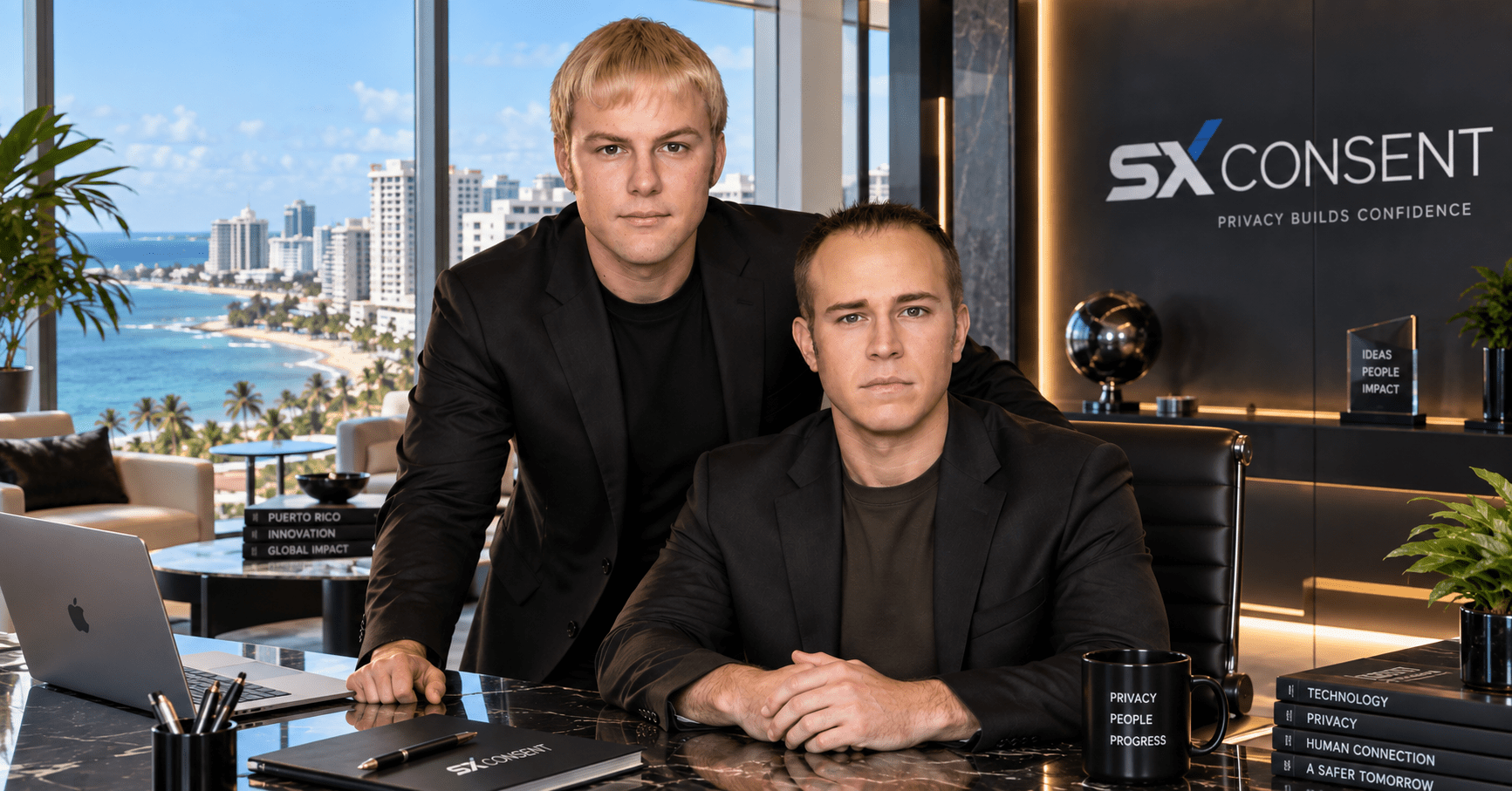 Samuel Beníquez-Méndez y Alexander Sánchez-Maldonado, empresarios puertorriqueños y cocreadores de SX Consent, al cumplir 17 años de relación.